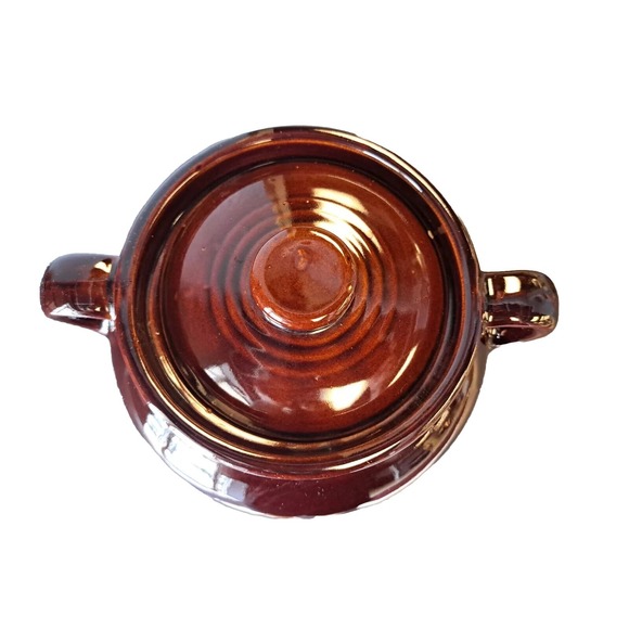 Vintage Stamped USA Stoneware Brown Bean Pot Pottery Canister with Lid - Picture 2 of 8